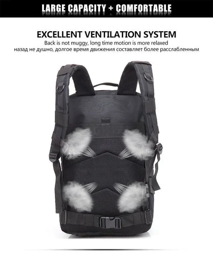 Black backpack with ventilation system on a white background