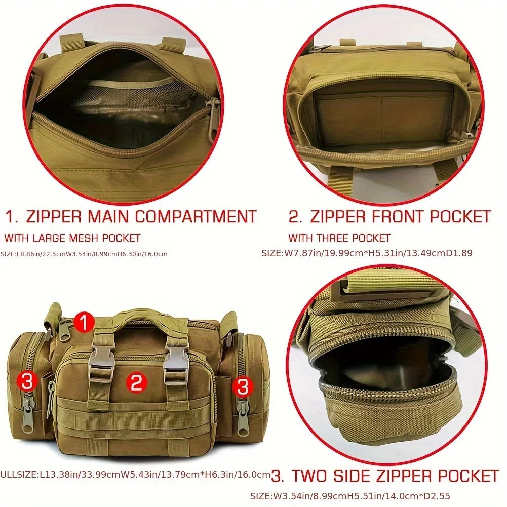 Tactical pouch with zipper compartments on a white background