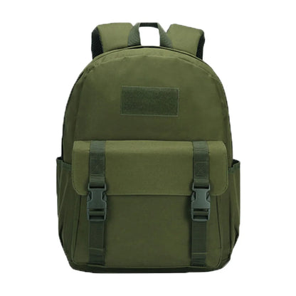 Green backpack with a patch on a white background
