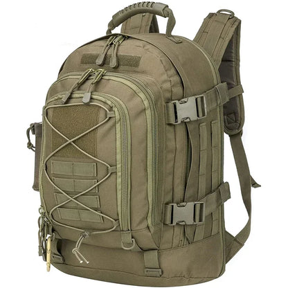 Tan tactical backpack on a white background