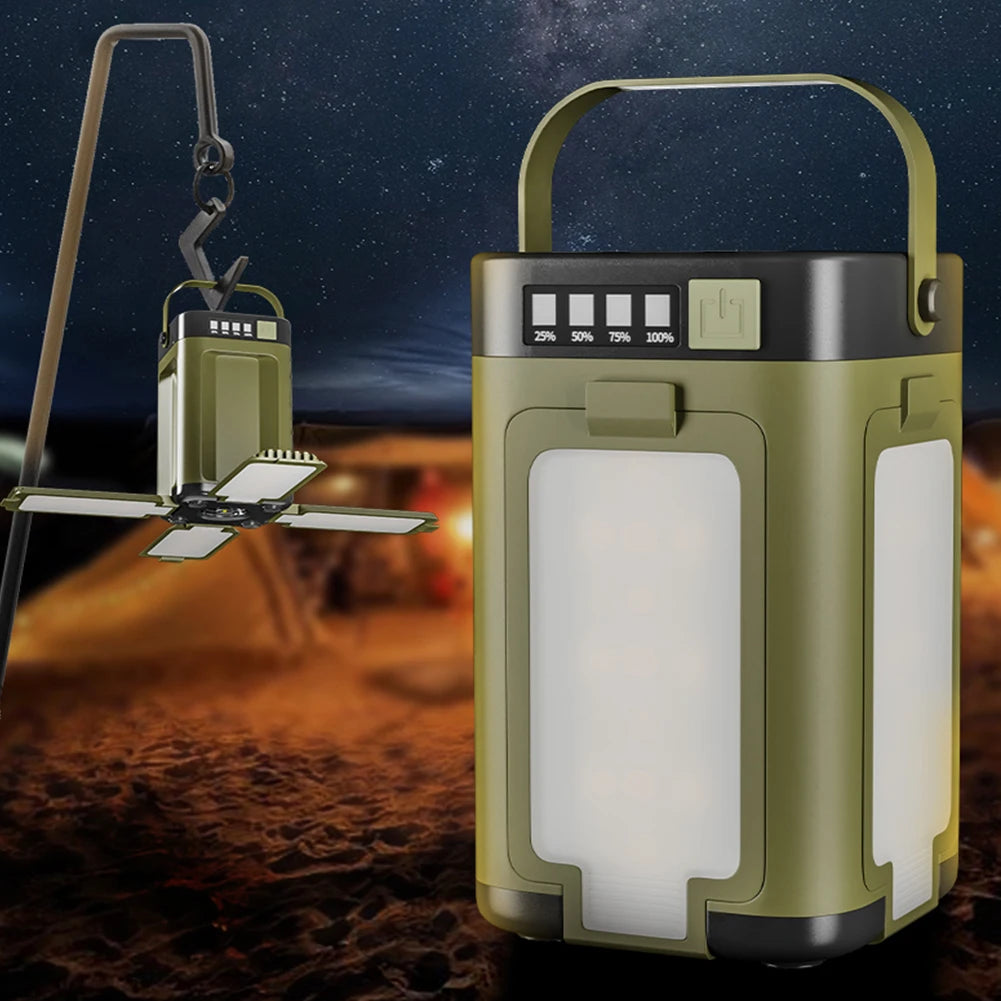 Portable lantern with solar panel attachment on a moon-like surface