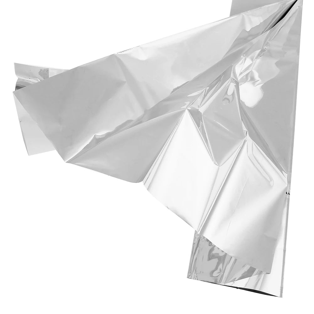 Silver metallic foil on a white background