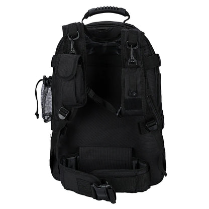 Black tactical backpack on a white background