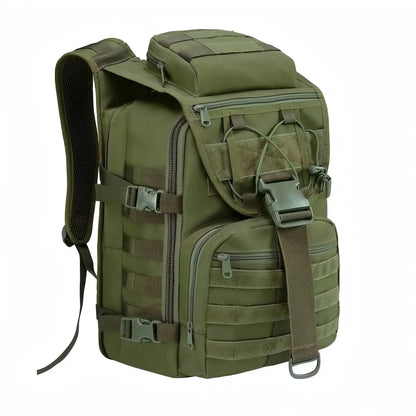 Green tactical backpack on a white background