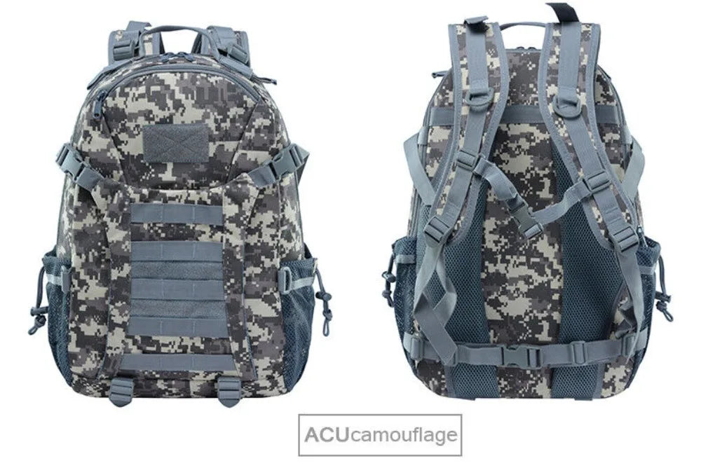 Two camouflage backpacks with ACU camouflage pattern on a white background