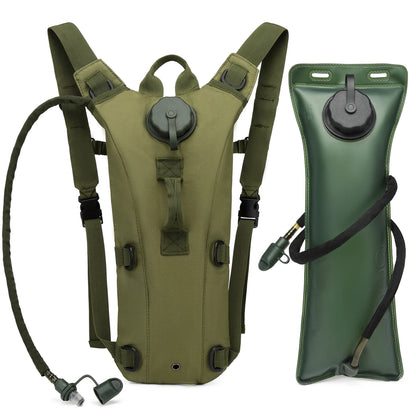 Green hydration backpack and bladder on a white background