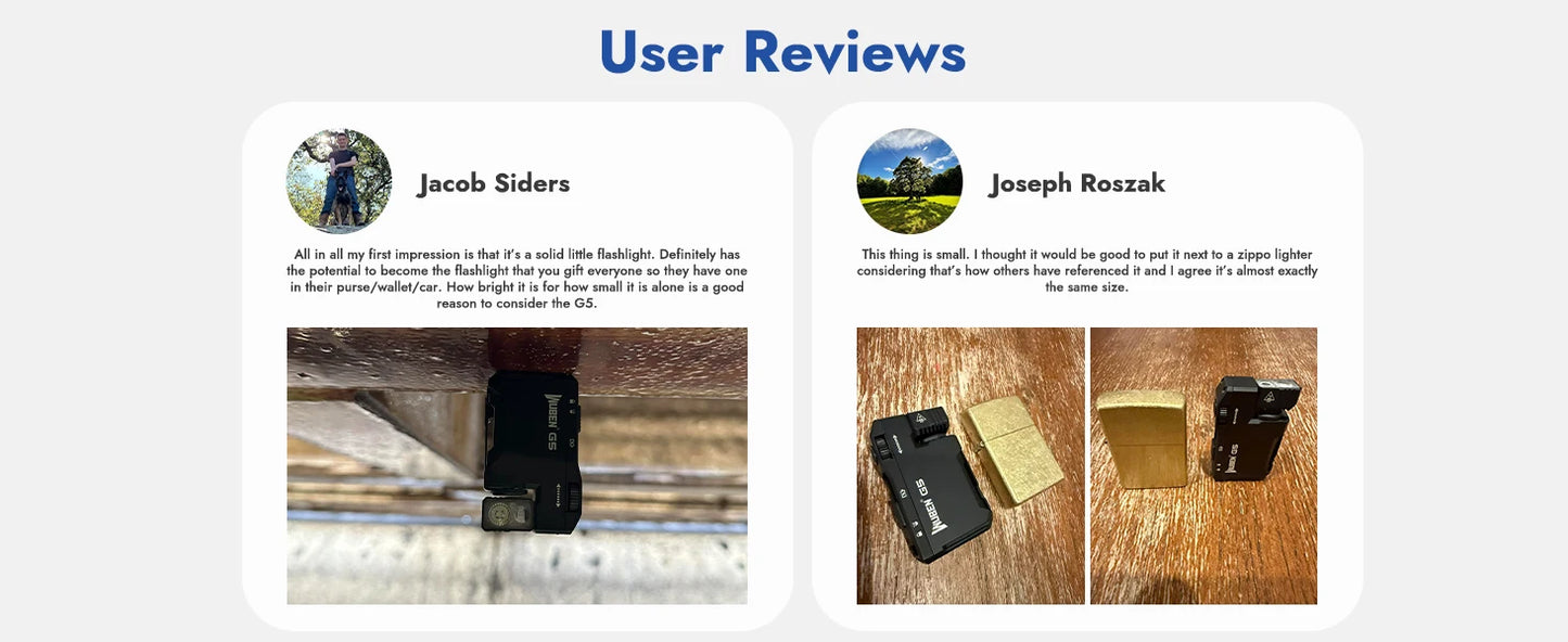 User reviews section with product images and text on a white background
