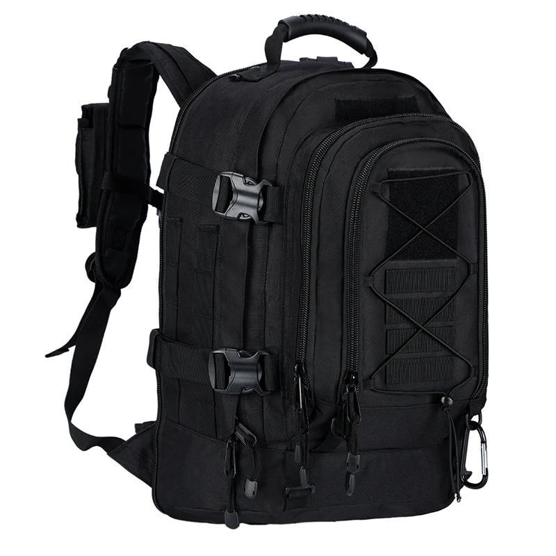 Black tactical backpack on a white background