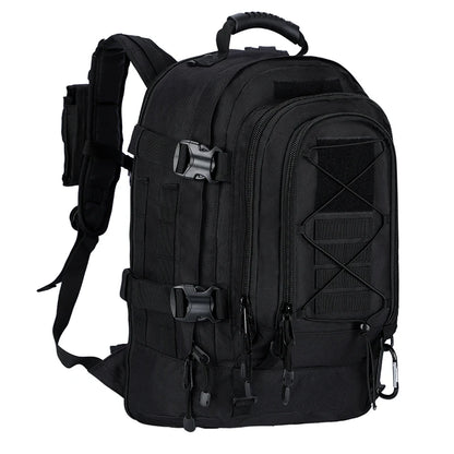 Black tactical backpack on a white background