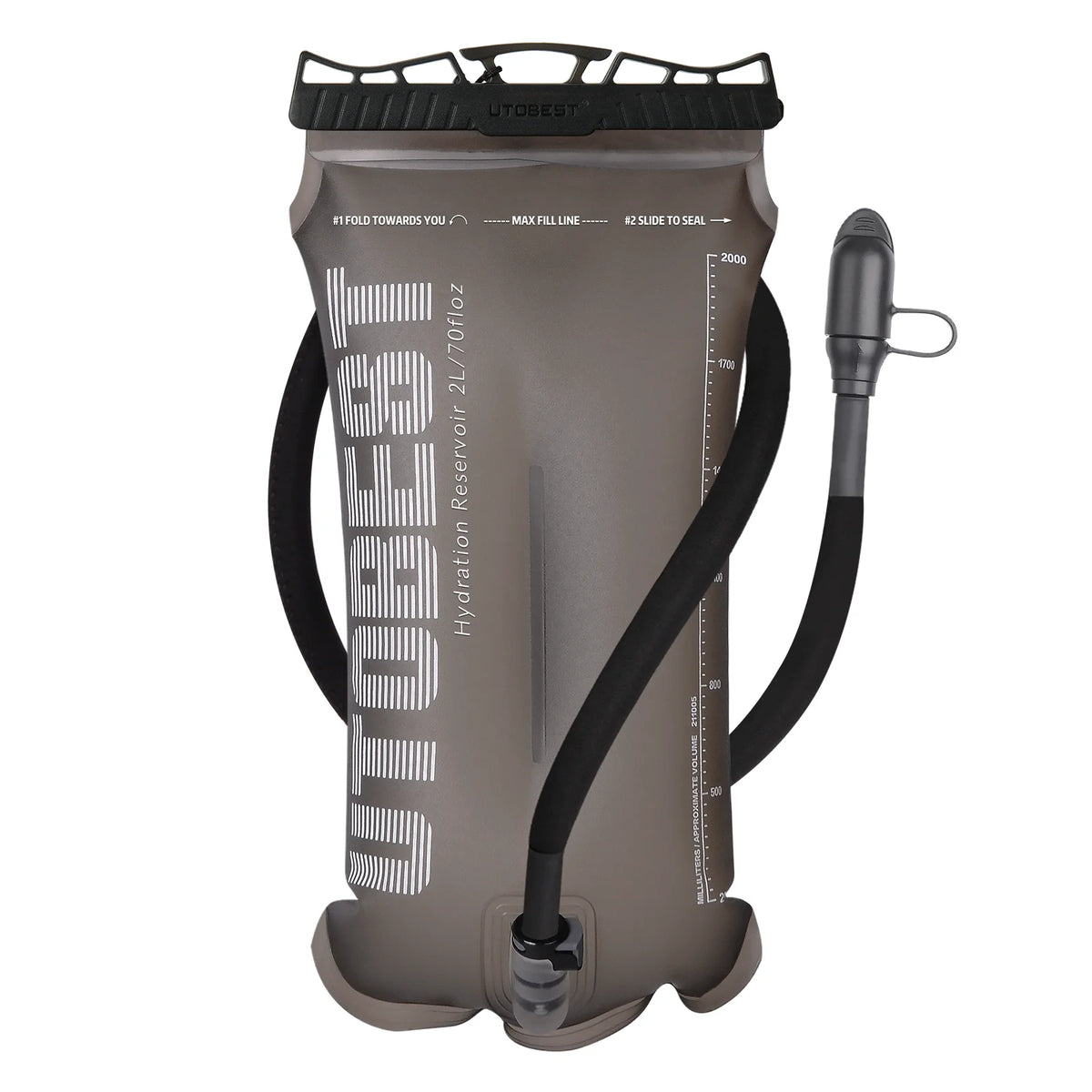 Hydration bladder with hose on a white background