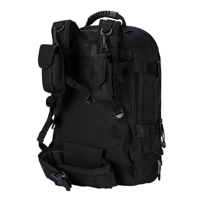 Black tactical backpack on a white background