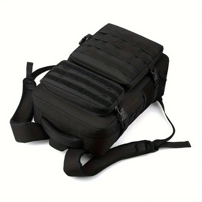 Black tactical backpack on a white background