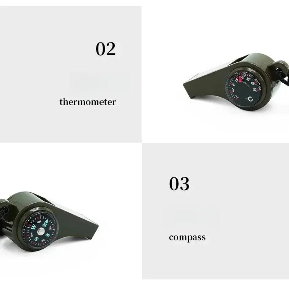 Whistle with thermometer and compass functions on a white background
