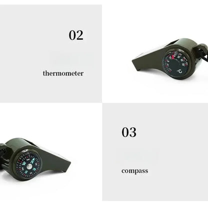 Whistle with thermometer and compass functions on a white background