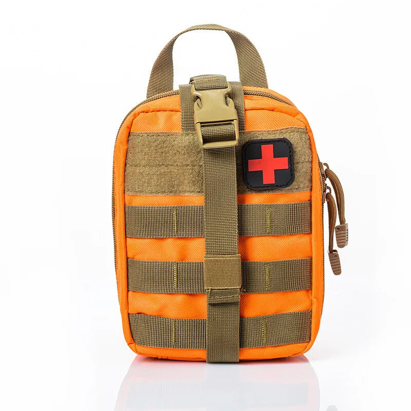 Orange and brown tactica with a red cross on a white background