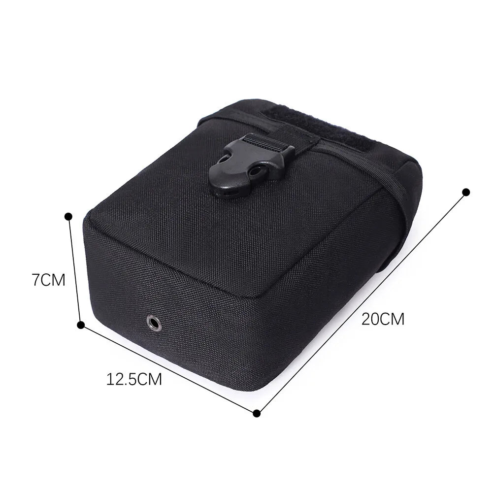 Black bag with dimensions labeled on a white background
