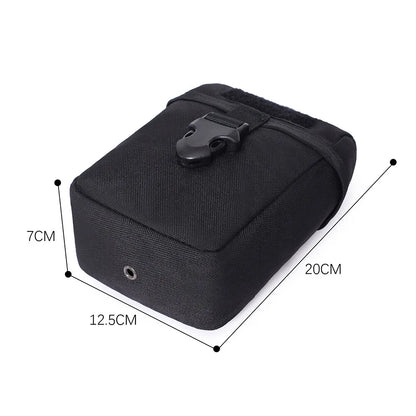 Black bag with dimensions labeled on a white background