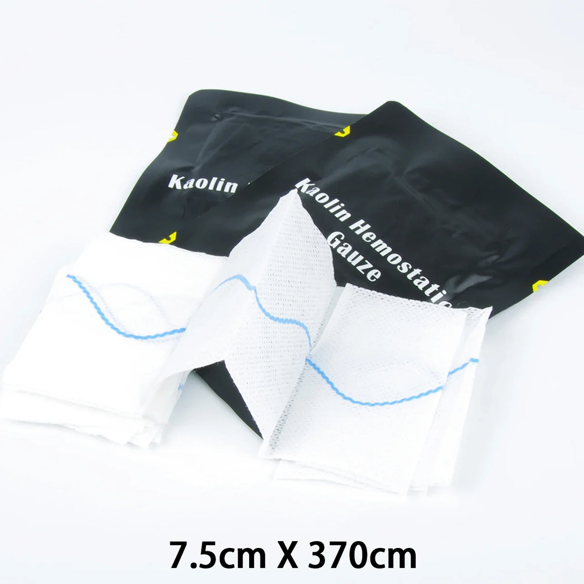 Kaolin hemostatic gauze with packaging on a white background