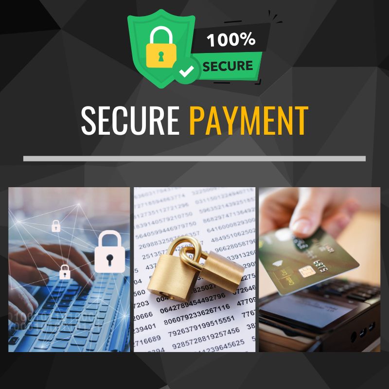 100% Secure - Secure Payment - Lock Images and Payment card at Keypad. 