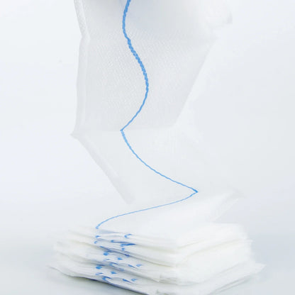 Stack of white paper cups with blue lines on a white background