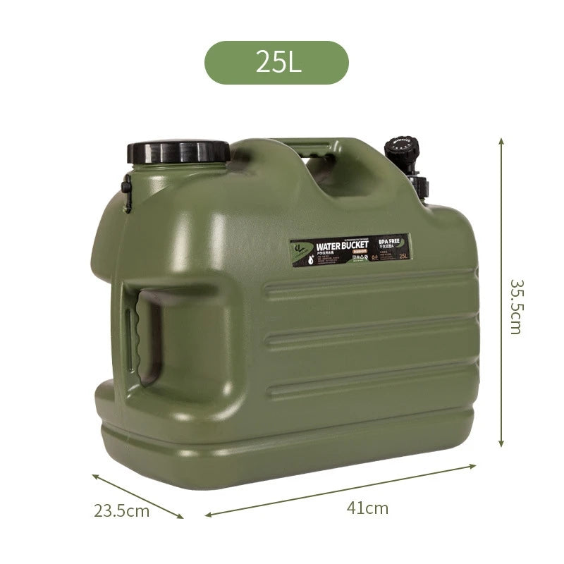 Green water container with dimensions on a white background