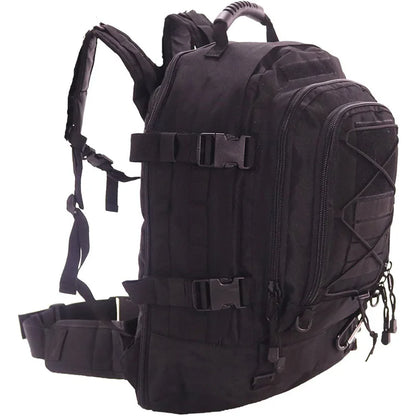 Black tactical backpack on a white background