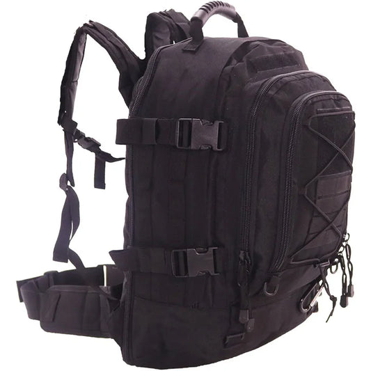 Black tactical backpack on a white background