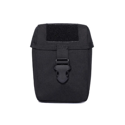Black tactical pouch with a buckle on a white background