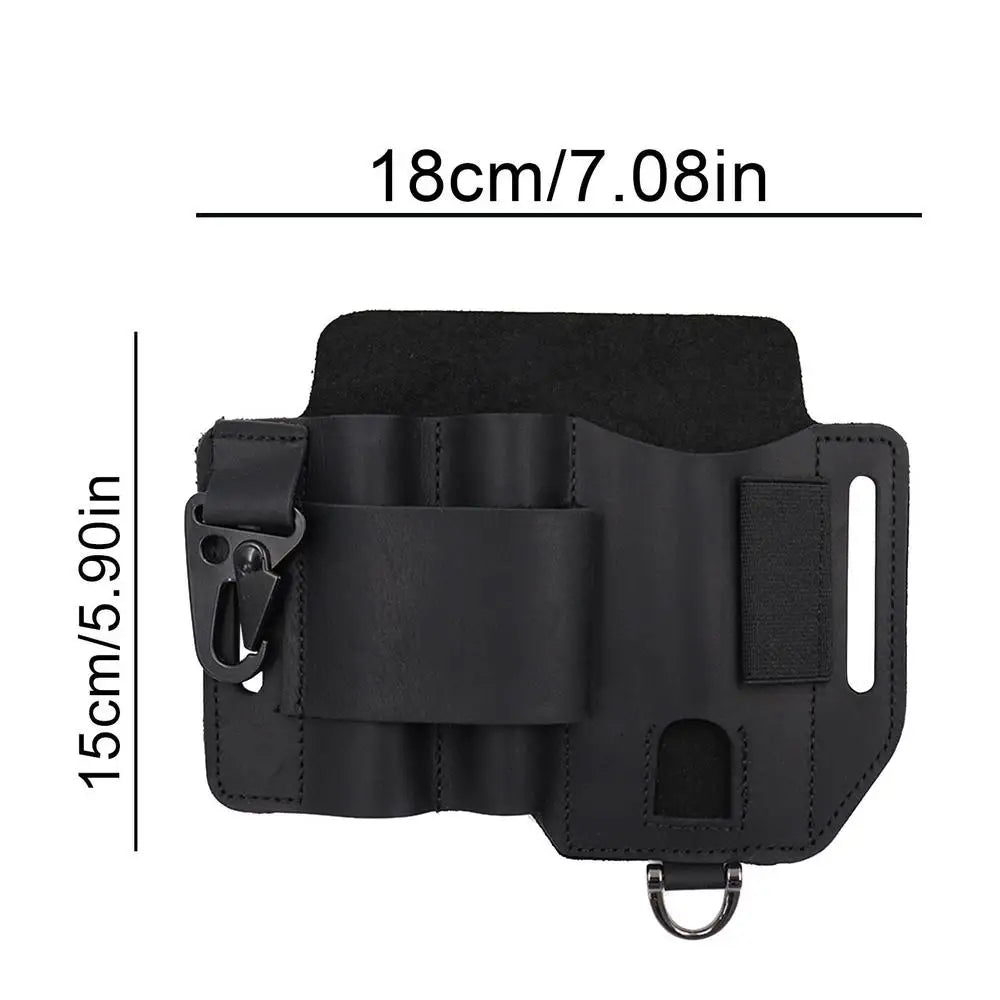 Black waist bag with measurements on a white background