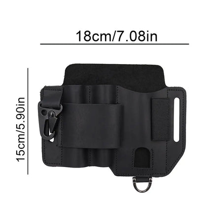 Black waist bag with measurements on a white background