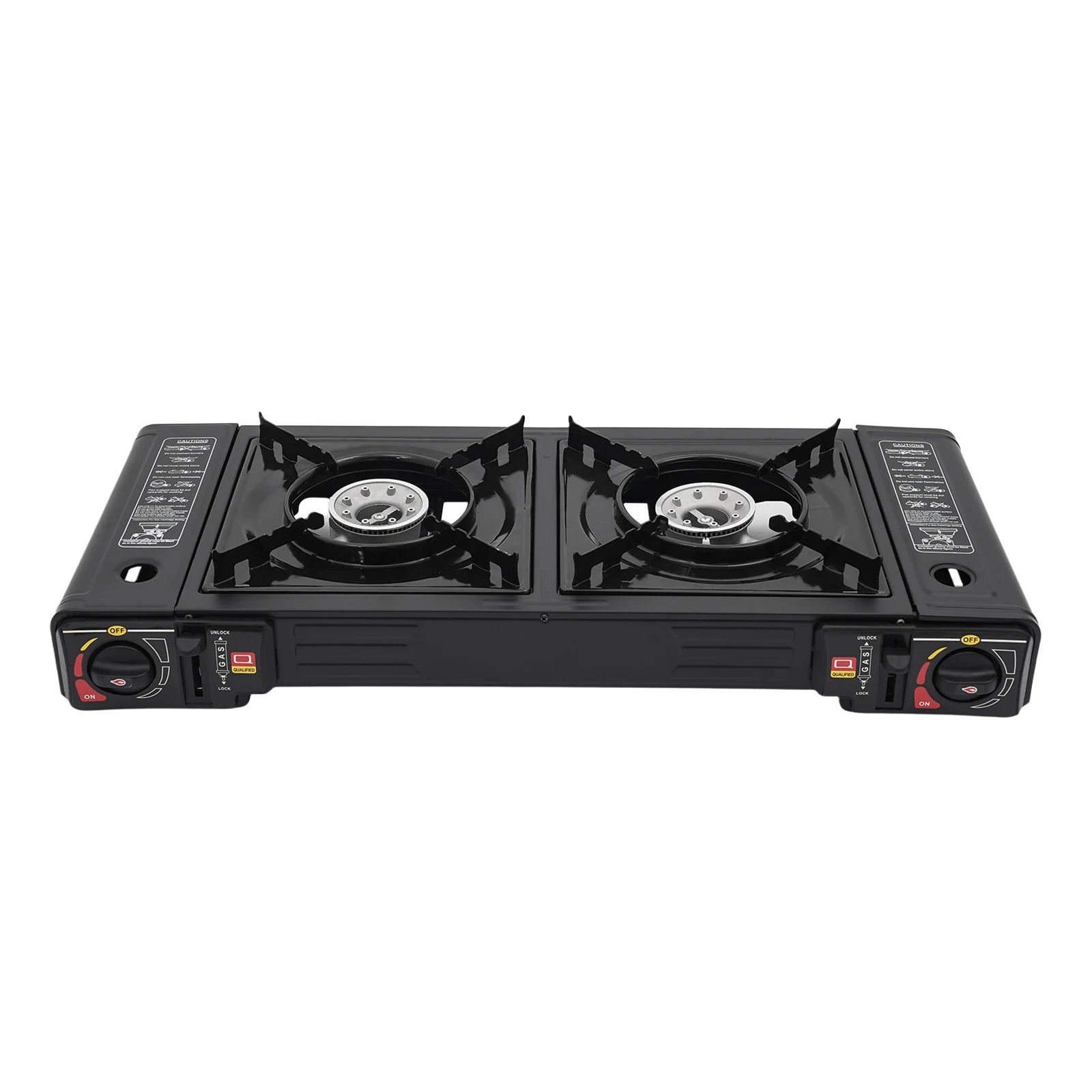 Double burner gas stove on a white background