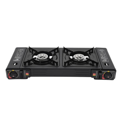 Double burner gas stove on a white background