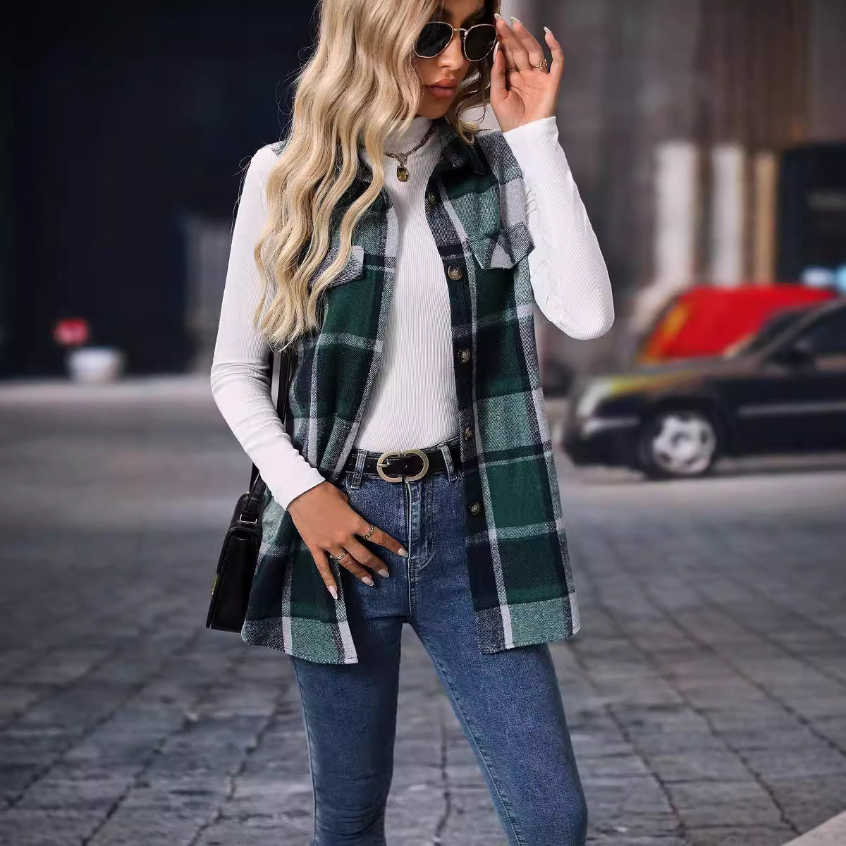 Women's Fashion Plaid Sleeveless Vest Loose